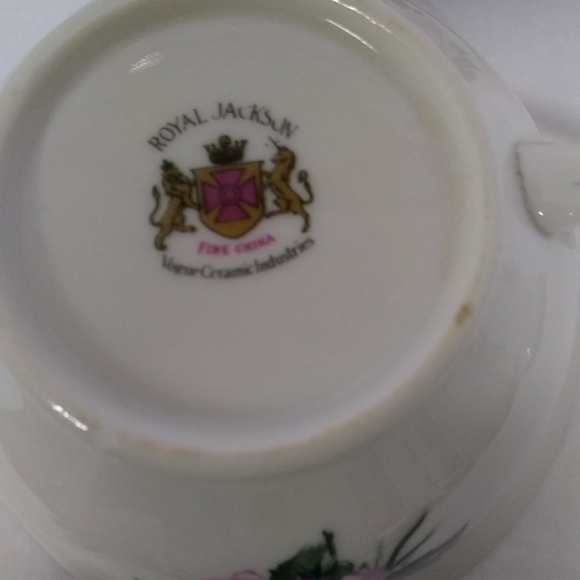 Royal Jackson Fine china 3 Cups 1 Sugar Dish 5pc Pink Rose w/ Silver Trim Patt.. - Picture 10 of 11